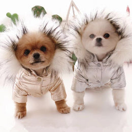 Metallic Silver/Gold Faux Fur Hooded Dog Coat