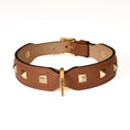 Load image into Gallery viewer, Leather Dog Collar in Brown - Pyramid, Made in Italy
