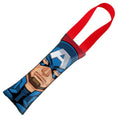 Load image into Gallery viewer, MARVEL AVENGERS Dog Toy Squeaky Tug Toy - Captain American Face + Shield Icon CLOSE-UP Red Red - Red Webbing