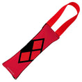 Load image into Gallery viewer, Dog Toy Squeaky Tug Toy - Harley Quinn Face + Diamond Icon CLOSE-UP Black Red - RED Webbing