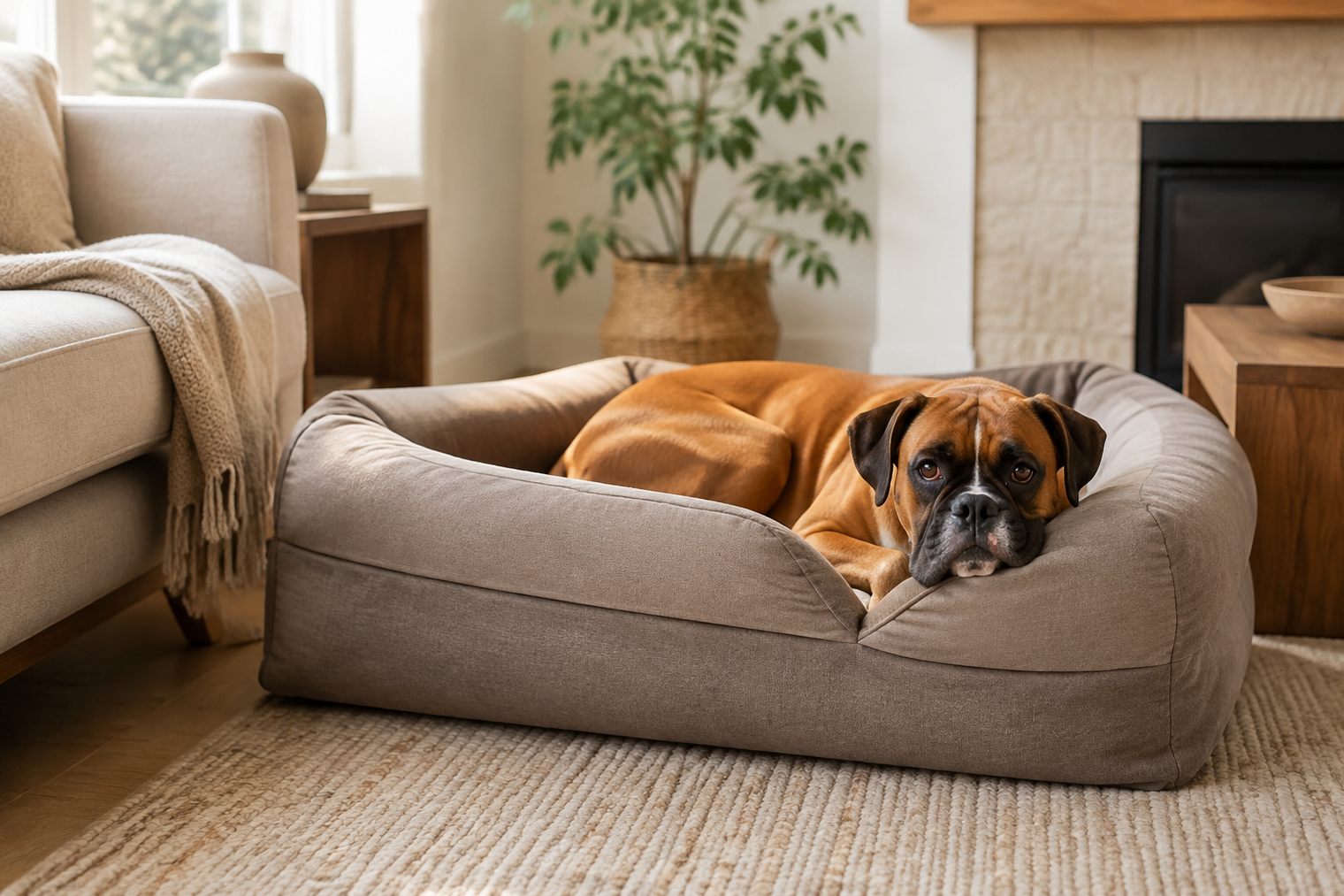 Luxury bolster dog bed with raised supportive sides for comfortable sleep