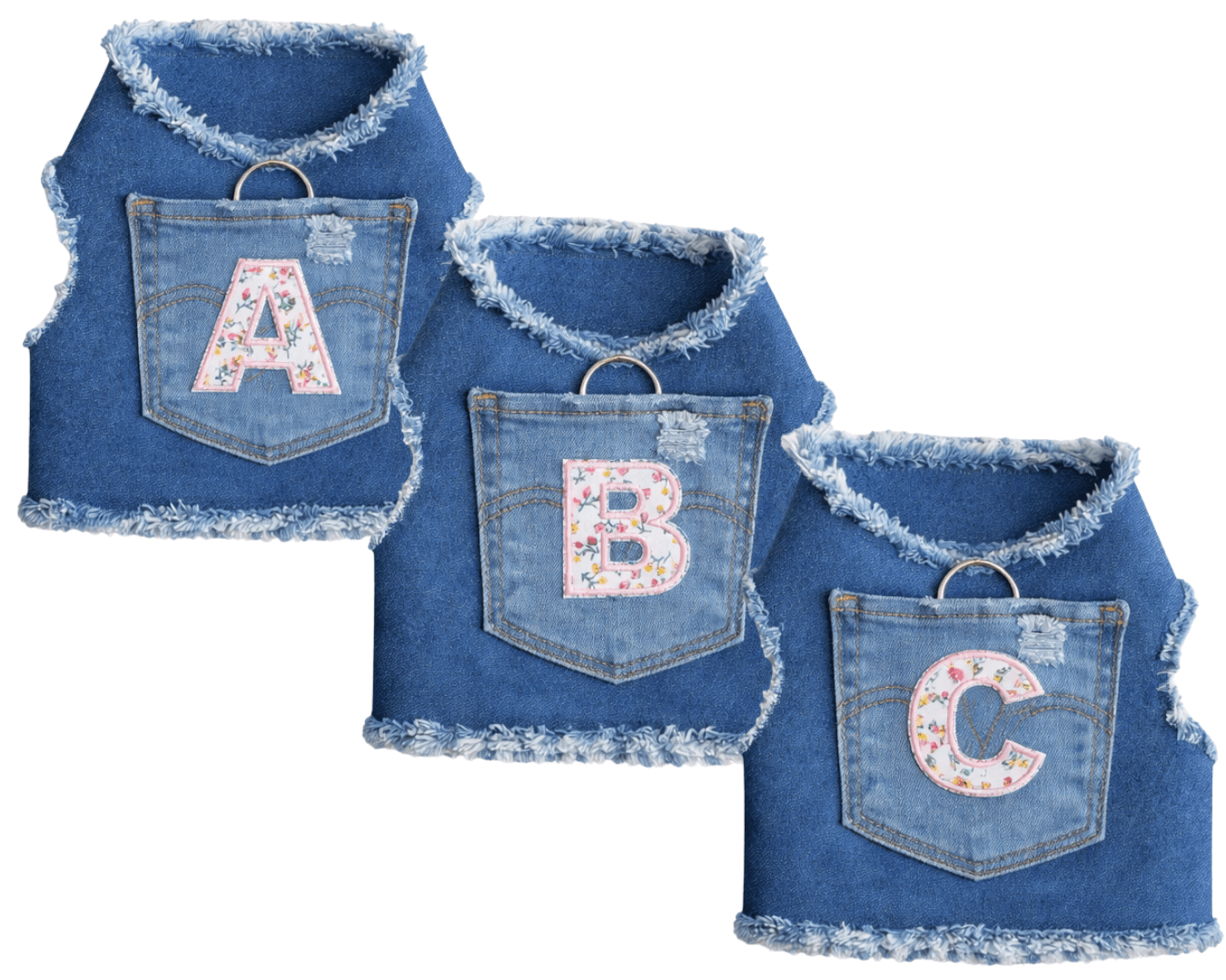 Denim Harness with Floral Initial