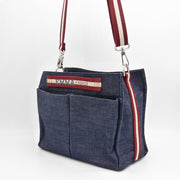 Denim cotton organizer bag with compartments and internal pockets
