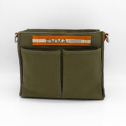 organizer bag in green cotton with compartments and internal pockets