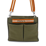 organizer bag in green cotton with compartments and internal pockets