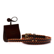 Brown leather dog waste bag holder