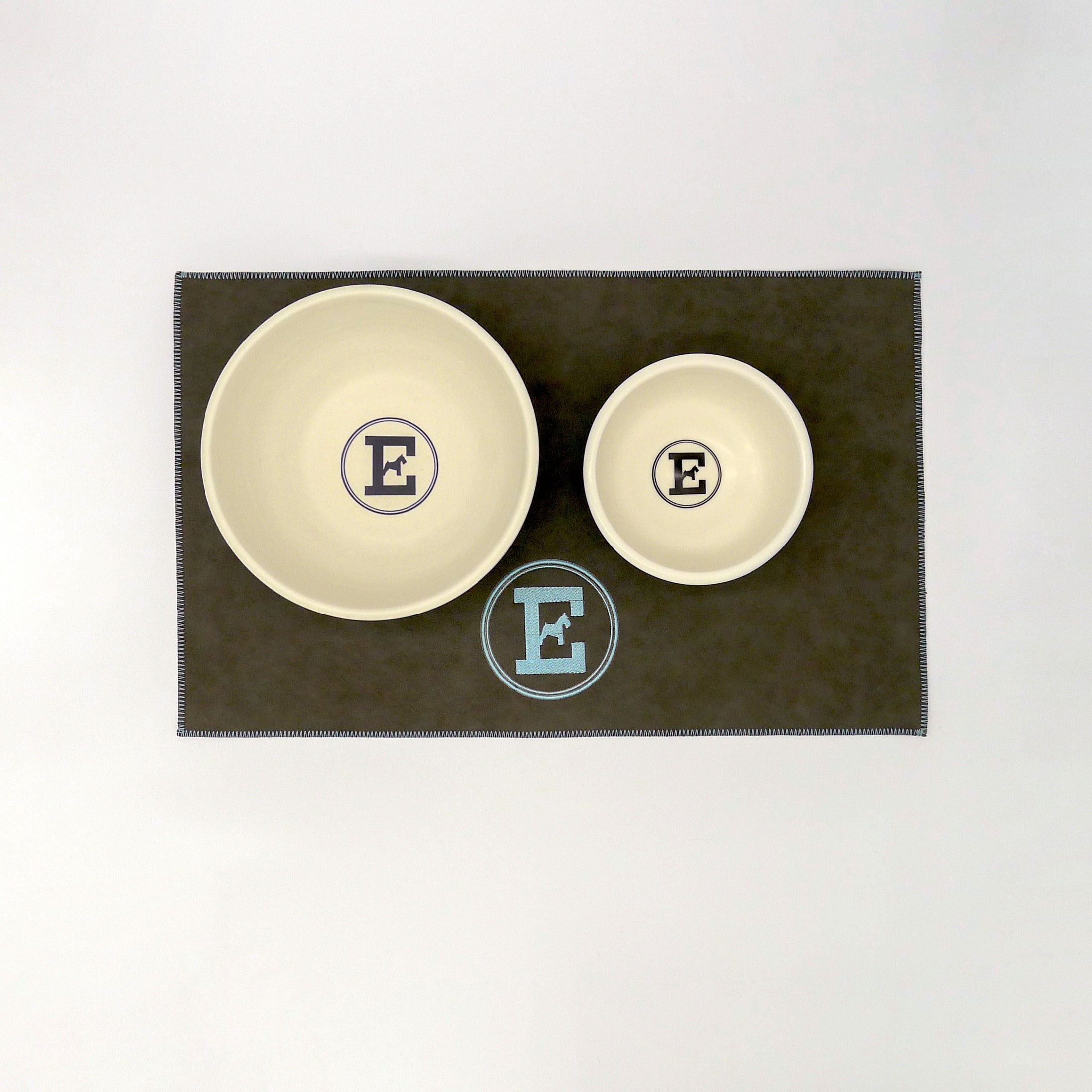 Personalized Faux Leather Dog Placemat Grey/Pale Blue