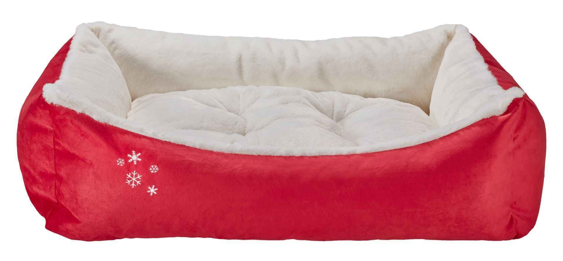 Bowsers Holiday Crimson Scoop Bolster Dog Bed - Easy-Entry Bolster Support