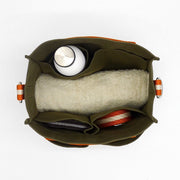 organizer bag in green cotton with compartments and internal pockets