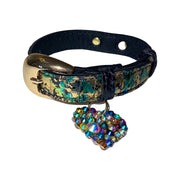 XS/S 7-14 Multi-Color Art Deco Custom Snake Collar/Custom Gold Oval Italian Hardware & Swarovski Crystal Heart Charm