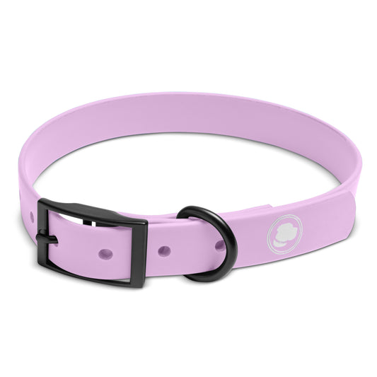 Blush pink dog collar by The Modern Dog Company, weather and odor resistant, featuring a black buckle and ring.