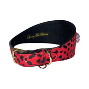 Glam Red & Black Leopard Print/ Custom Swarovski Crystal Rivet Collar