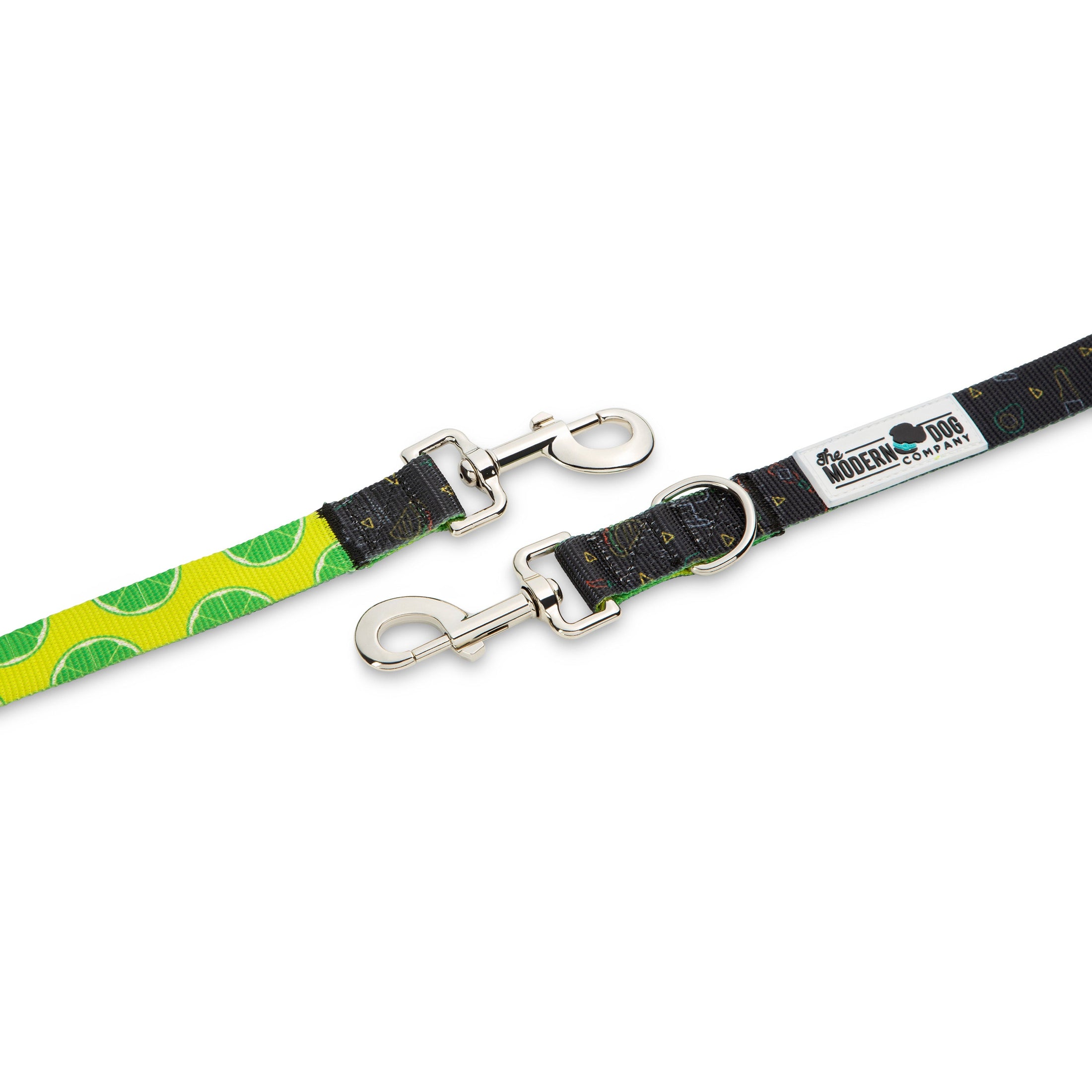 Retro Taco Tuesday Leash by The Modern Dog Company featuring a vibrant taco and lime design with metal clips.