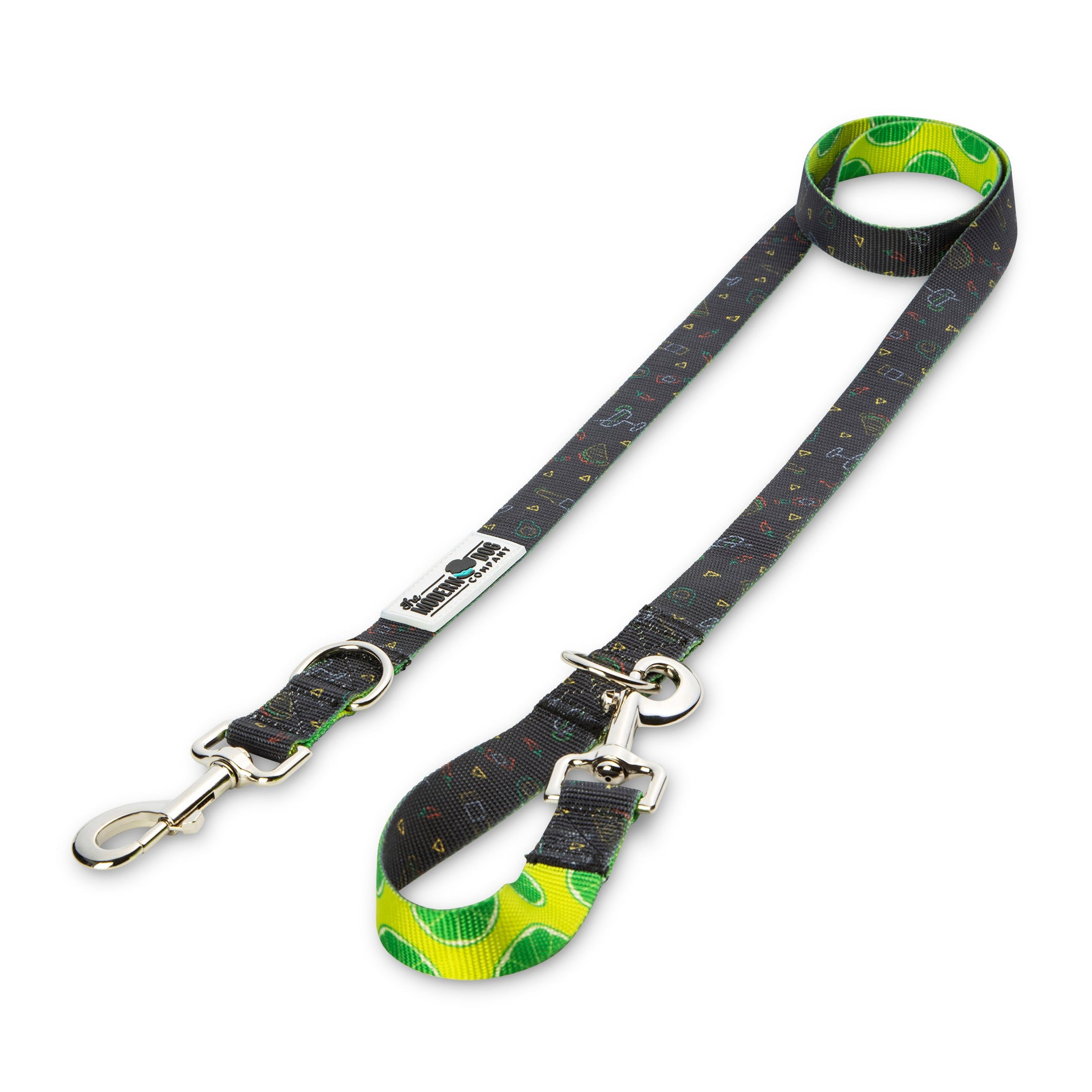 Southlake Paws Retro Taco Tuesday Leash featuring a colorful taco print on a black background with a sturdy clip.