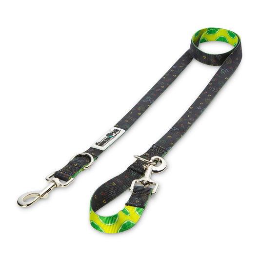 Southlake Paws Retro Taco Tuesday Leash featuring a colorful taco print on a black background with a sturdy clip.