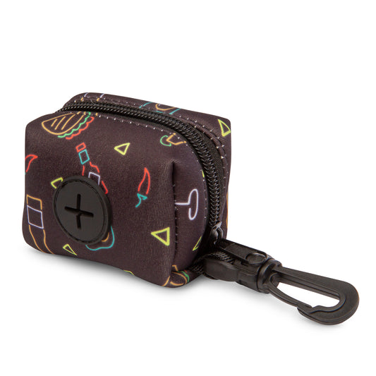 Southlake Paws Retro Taco Tuesday Poop Bag Holder features a colorful taco-themed design with a zippered closure and a clip f
