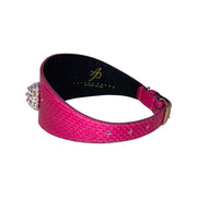 Fuchsia Snake Wide Style Collar With 3 Custom Swarovski Crystal Rivets