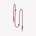 Load image into Gallery viewer, Hands-free braided leash in Bordeaux color with gold clips and rings for easy attachment and comfort. Ideal for dog walking.
