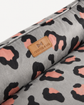 Load image into Gallery viewer, Chester & Lee | Velvet Sleeper Dog Bed Gray & Peach Leopard Print
