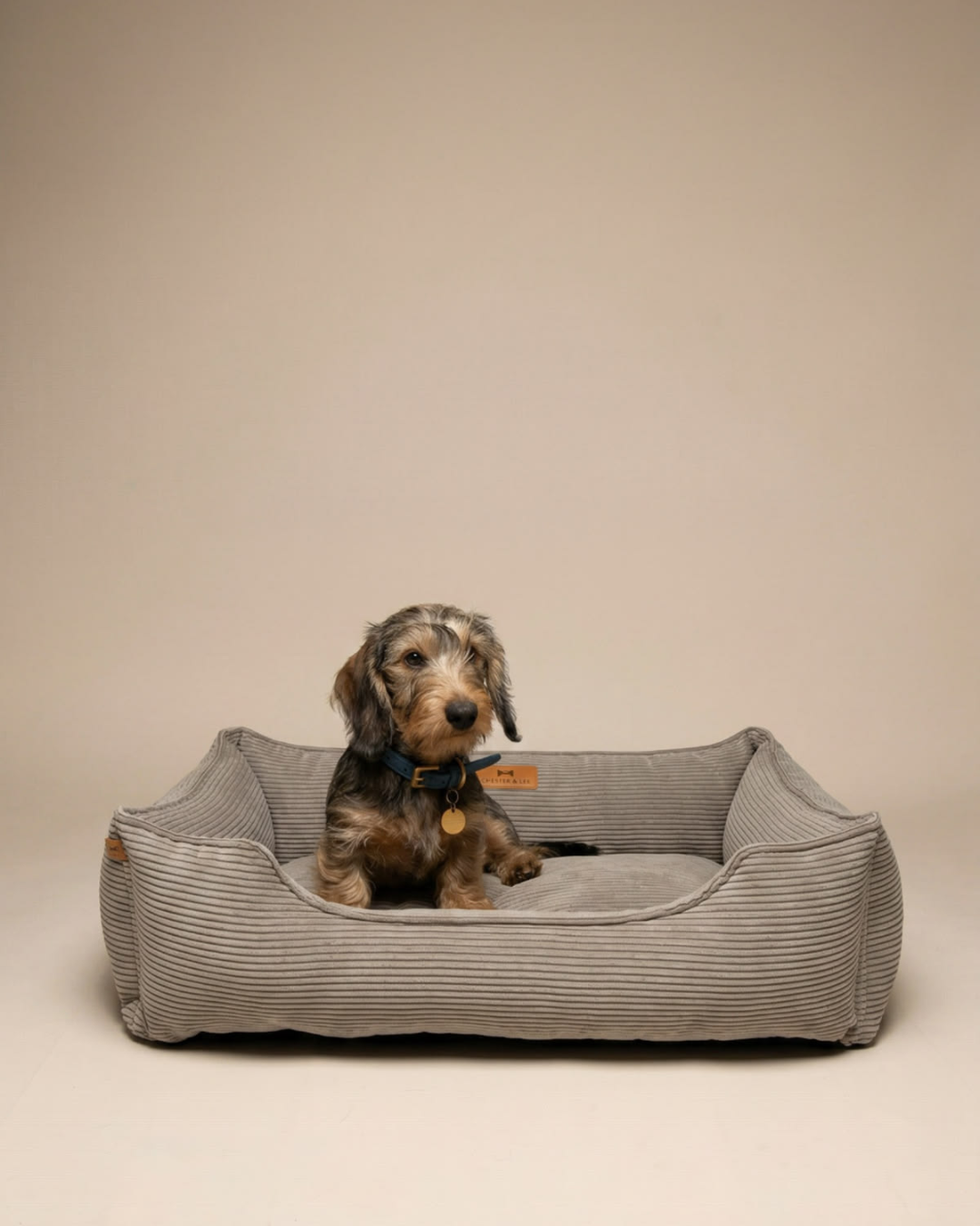 Bolster Beds Premium Chester & Lee | Fancy Corduroy Sleeper Dog Bed Taupe