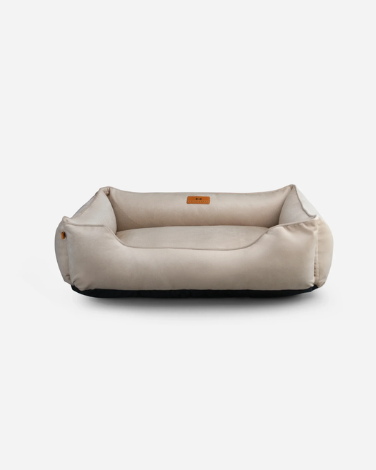 Bolster Beds Premium Chester & Lee | Classic Velvet Sleeper Dog Bed Beige