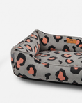Load image into Gallery viewer, Chester & Lee | Velvet Sleeper Dog Bed Gray & Peach Leopard Print

