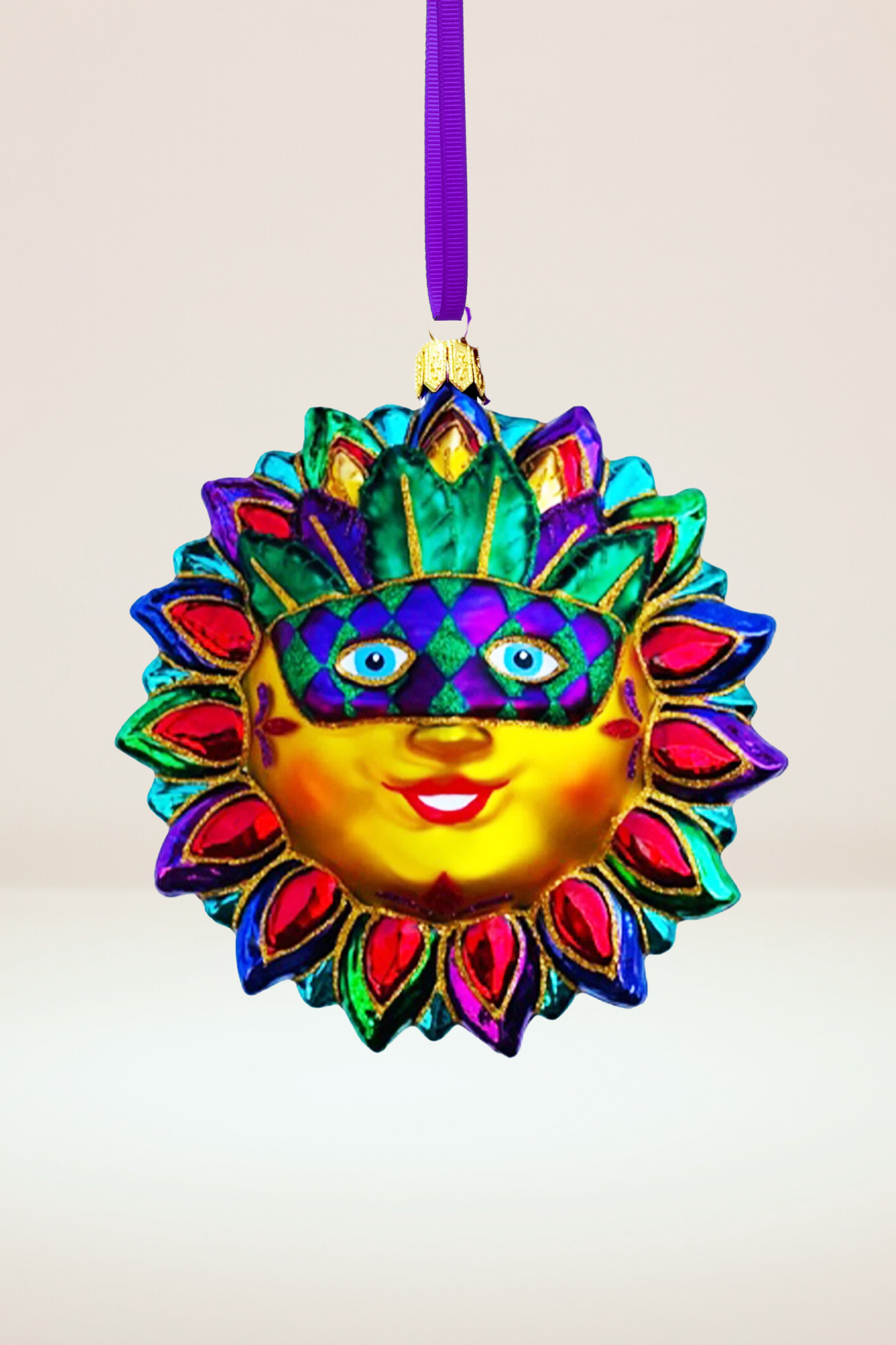 Mardi Gras Sun Glass Ornament (MR) - Southlake Paws