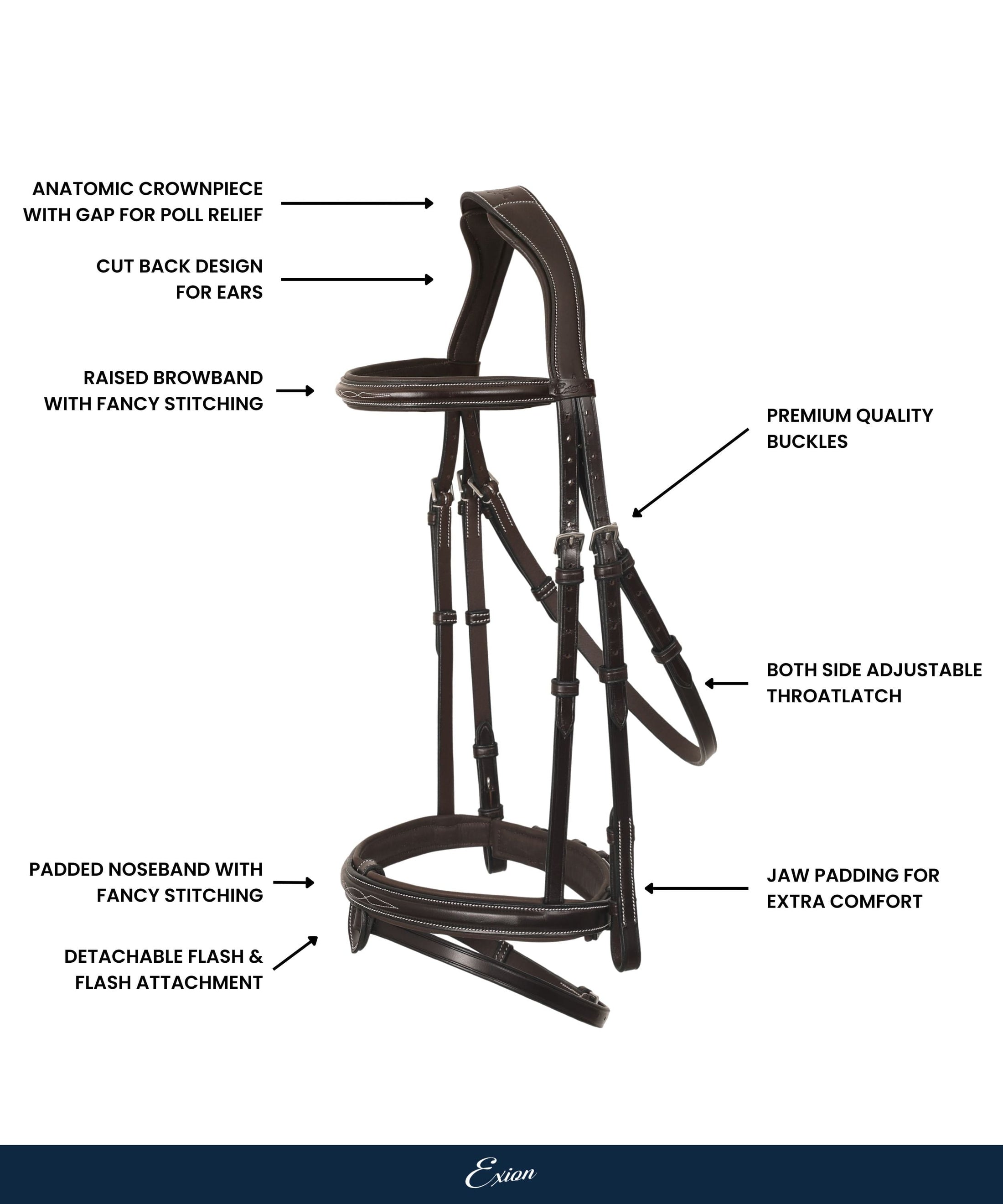 ExionPro Designer Stitched Mono Crown Piece Snaffle Bridle With Rubber Reins - Southlake Paws