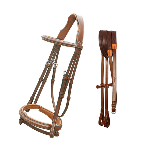 ExionPro Designer Stitched Mono Crown Piece Snaffle Bridle With Rubber Reins