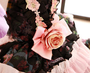 Luxury Floral Dog Dress with Ruffled Skirt & Pink Bow