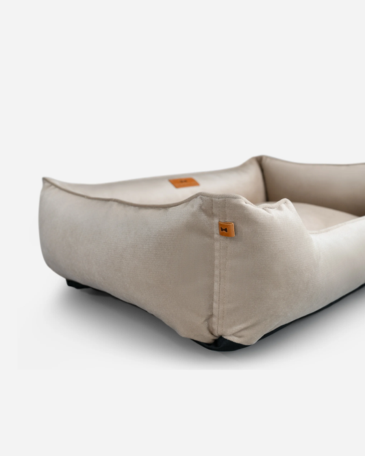 Bolster Beds Premium Chester & Lee | Classic Velvet Sleeper Dog Bed Beige