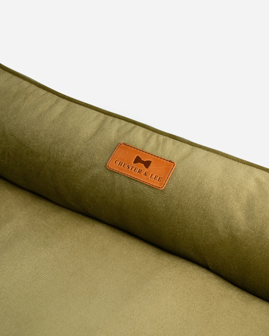 Bolster Beds Premium Chester & Lee | Vibrant Velvet Sleeper Dog Bed Olive