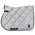 Load image into Gallery viewer, Royal Silver Saddle Pad by Southlake Paws, featuring a quilted design with a shimmering silver finish and black trim.
