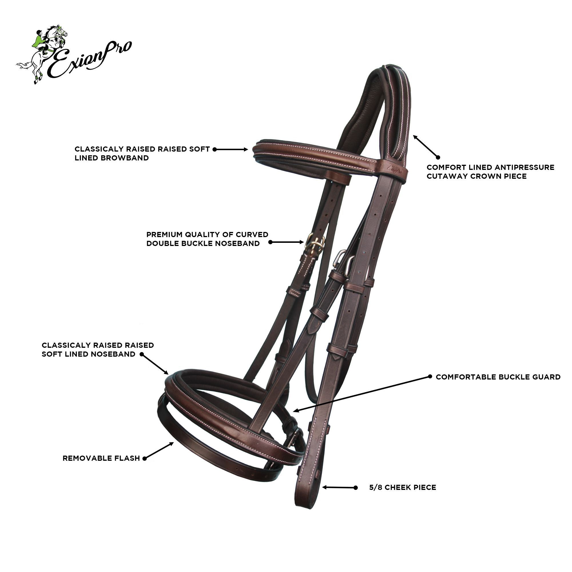 Replacement Crownpiece of ExionPro Pressure Relief Crown Raised Padded Jumping Bridle