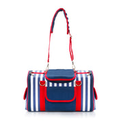 Striped Pet Carrier Bag Canvas Travel Tote with Breathable Mesh 