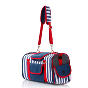 Striped Pet Carrier Bag Canvas Travel Tote with Breathable Mesh 