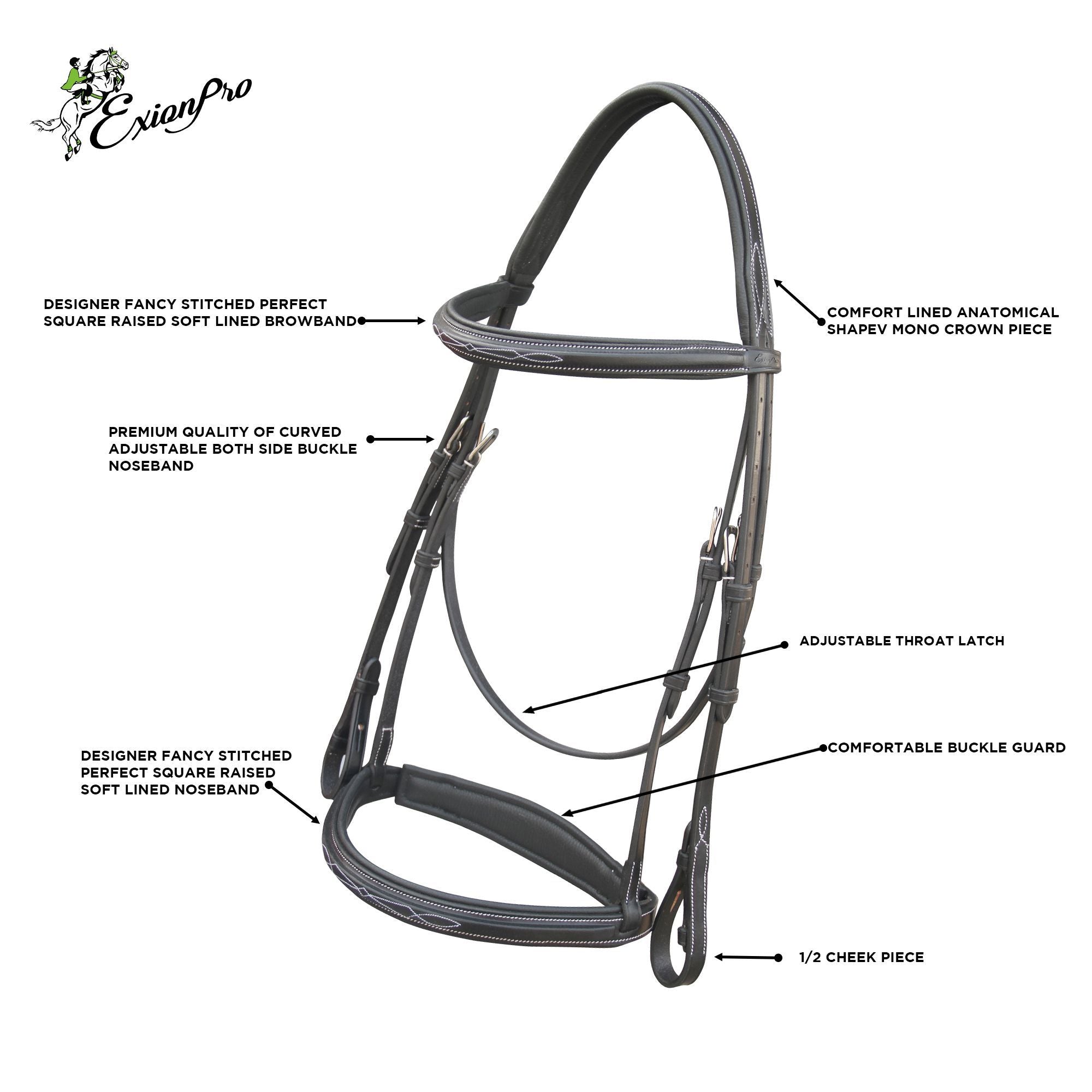 ExionPro Thin Noseband Padded Hunter Bridle with Reins