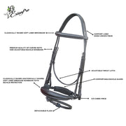 ExionPro Dressage Bridle: Mono Crown, Raised Browband, Anatomical Noseband, Detachable Flash & Web Reins