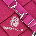 Load image into Gallery viewer, Raspberry Fizz Elastic Equestrian Belt by Southlake Paws featuring a shiny pink design and silver buckle with embroidered log
