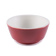 Red and white ceramic dog bowl