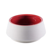 White and red ceramic dog bowl
