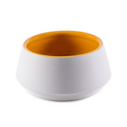 White and yellow ceramic dog bowl
