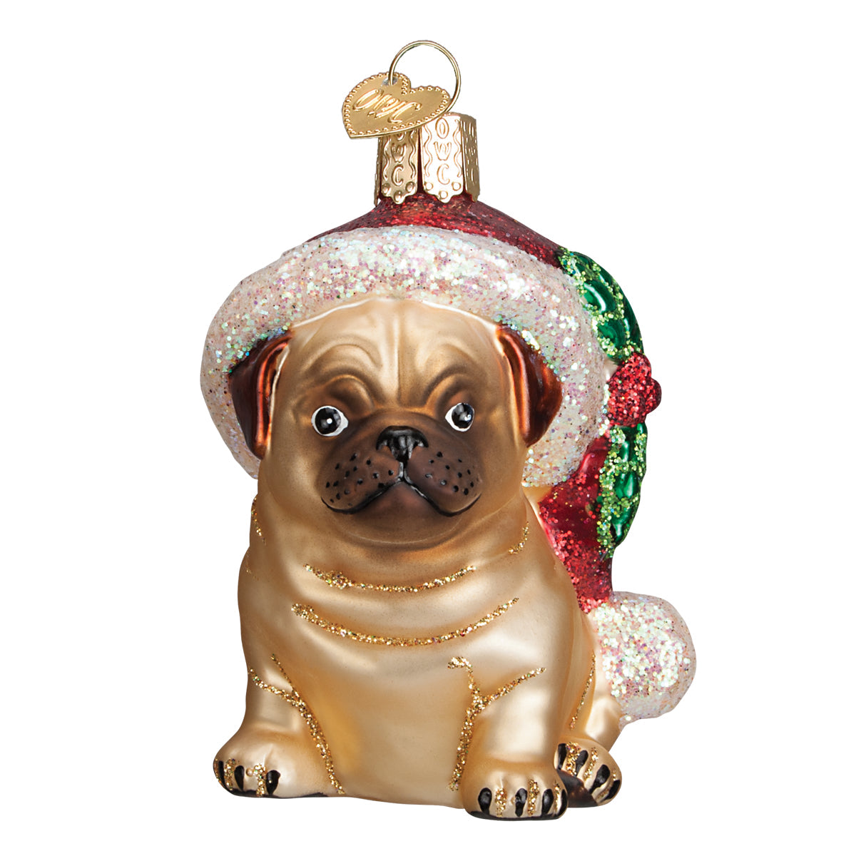 Holly Hat Pug Ornament - Southlake Paws