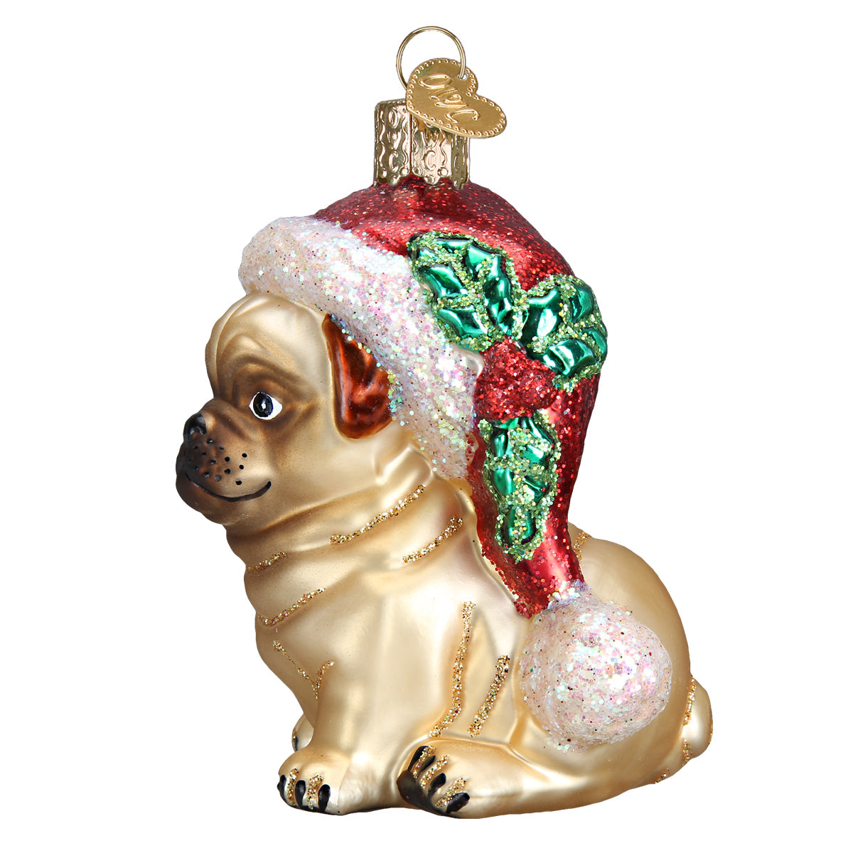 Holly Hat Pug Ornament - Southlake Paws