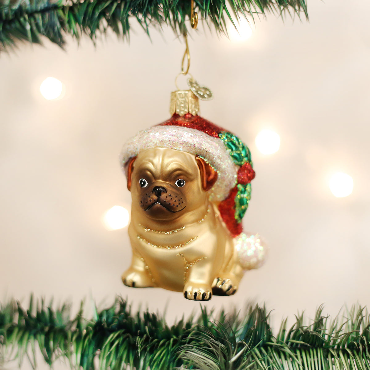 Holly Hat Pug Ornament - Southlake Paws