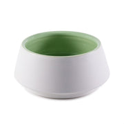 White and green ceramic dog bowl
