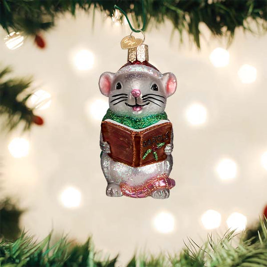 Grey Caroling Mouse Ornament - Southlake Paws