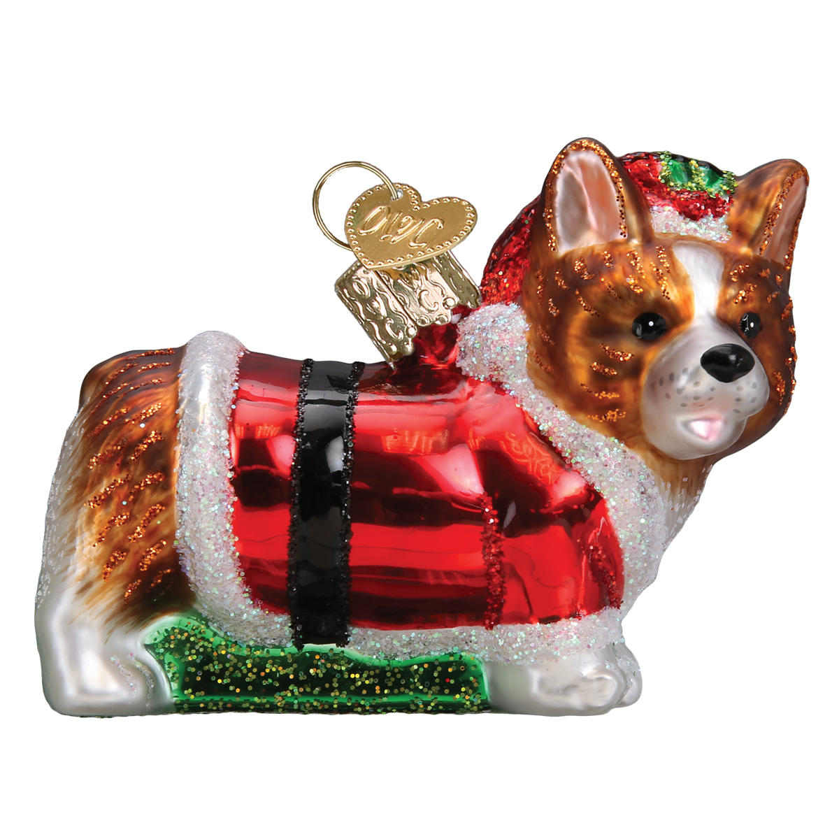 Holly Hat Corgi Puppy Ornament - Southlake Paws