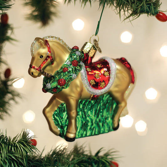 Horse With Wreath Ornament - Southlake Paws