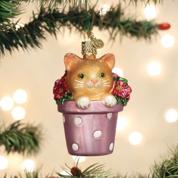 Kitten In Flower Pot Ornament - Southlake Paws